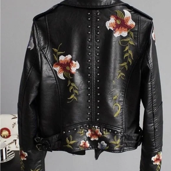 Vigoss Embroidered Floral Leather Jacket, Small, Black/Multi NWOT - Picture 2 of 12